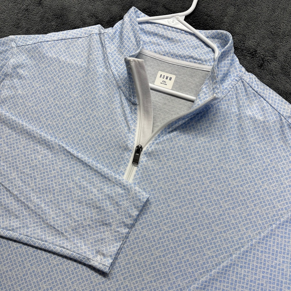 ROWM Performance 1/4 Zip Pullover Mens XXL Blue Geometric Print Golf Long Sleeve